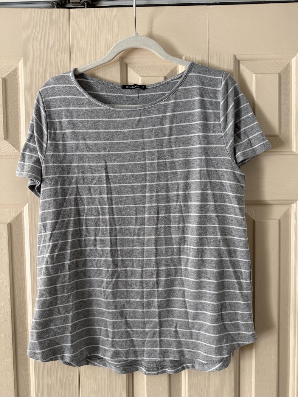 Pink Clover Gray and White Striped Short Sleeve Tee